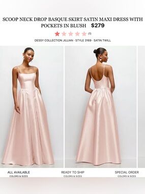 Dessy Collection Blush Satin Scoop-Neck Maxi Dress